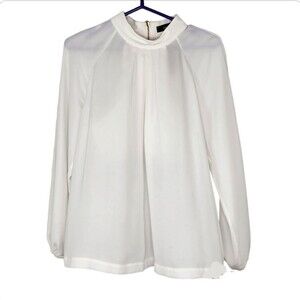 Robert Rodriguez White High Neck Chiffon Blouse with Built-in Halter Bra MED